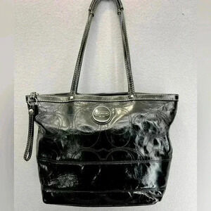 Coach East West Gallery Embossed Patent Leather Tote Black